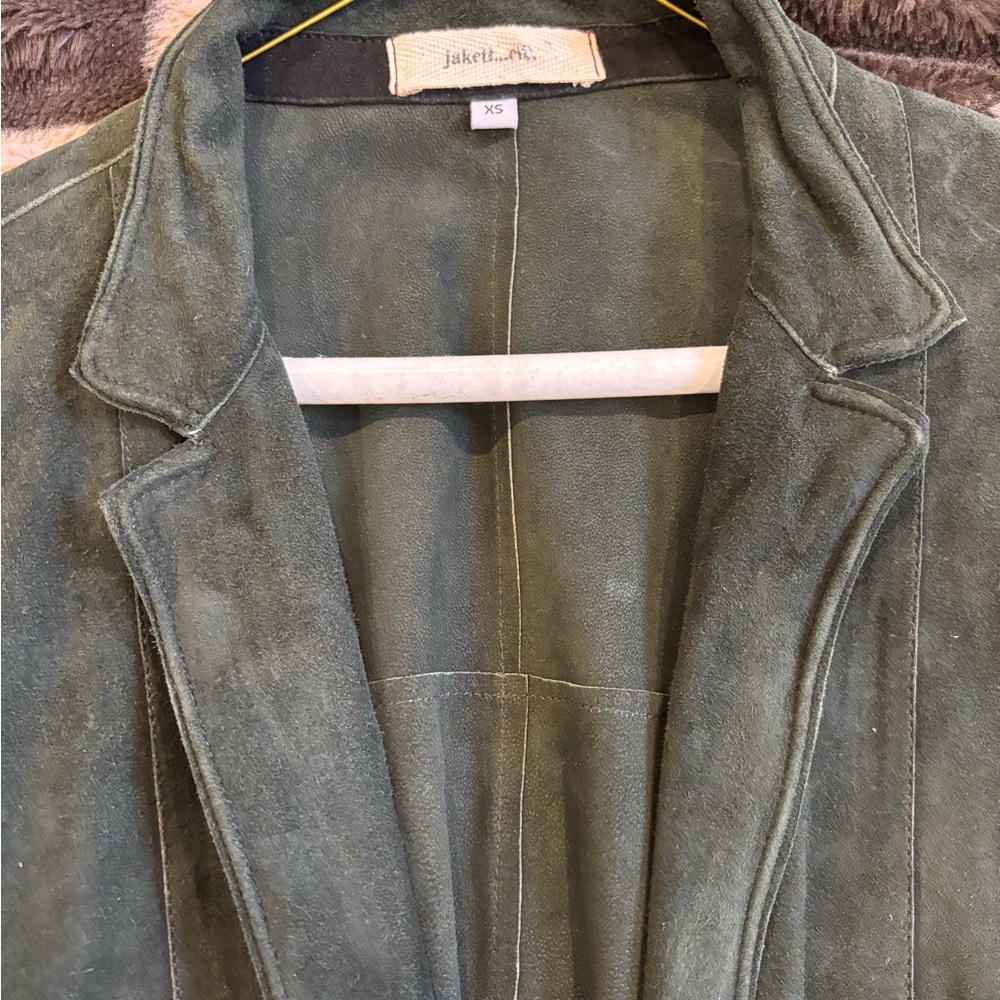 Women’s Forest Green Suede Blazer Jacket - Picture 4 of 4
